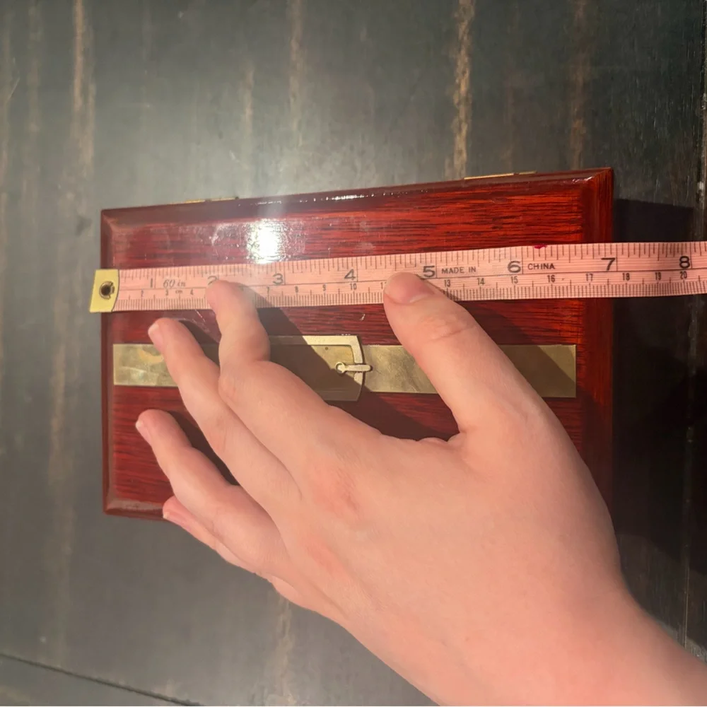 Vintage Belted Cherry Wood Jewelry Box